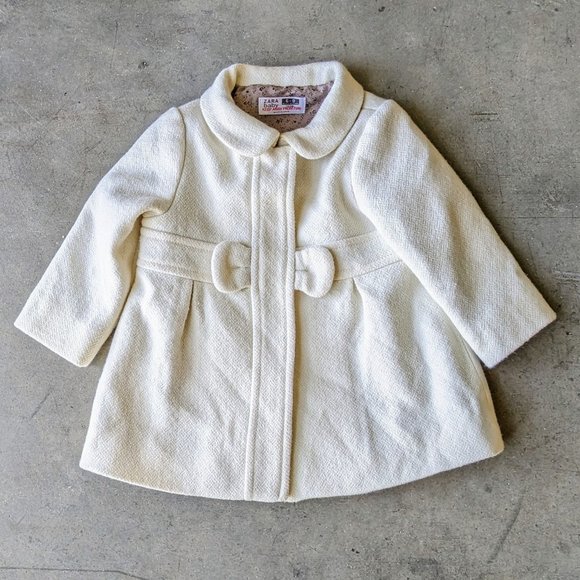 Zara Jackets & Coats Zara Baby Girl Ivory Wool Tweed Pea Coat